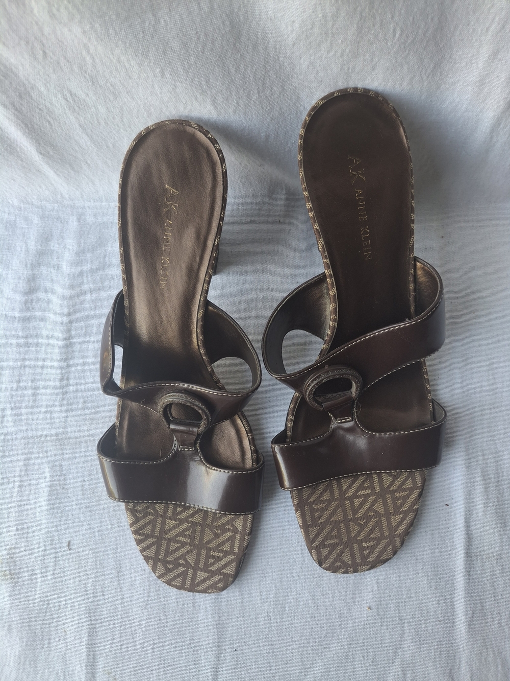 Anne Klein Dark Brown Leather Slide Mules with Ring Detail